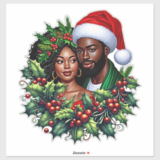 Mooi zwart paar Holly kerstkrans kunst Sticker (Vel)