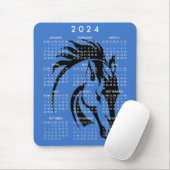 Mooi Zwart Paard 2024 Kalender Mousepad Muismat (Met muis)