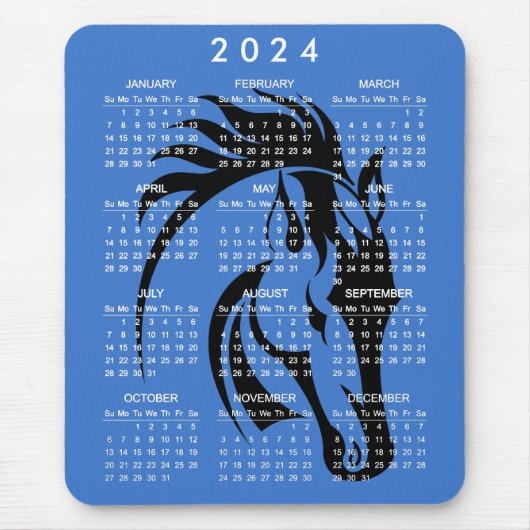 Mooi Zwart Paard 2024 Kalender Mousepad Muismat (Voorkant)