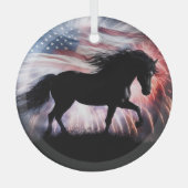 Mooi zwart paard en Amerikaanse vlag Glas Ornament (Voorkant)
