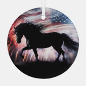 Mooi zwart paard en Amerikaanse vlag Glas Ornament (Achterkant)