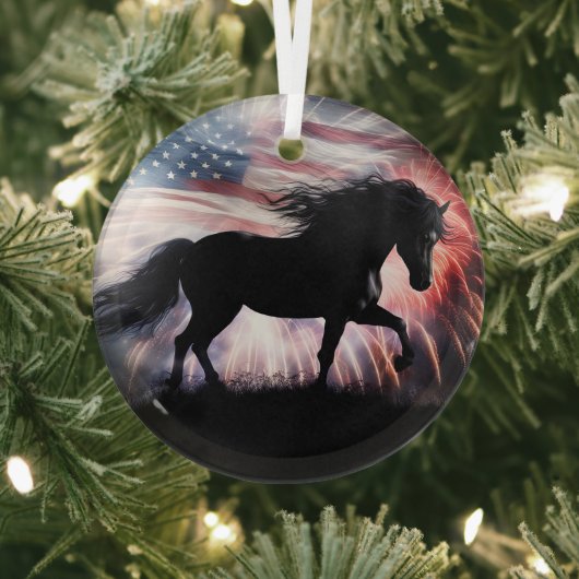 Mooi zwart paard en Amerikaanse vlag Glas Ornament (Insitu)