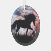 Mooi zwart paard en Amerikaanse vlag Glas Ornament (Voorkant links)