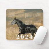 Mooi zwart paard in zonsondergang 2024 jaar kalend muismat (Met muis)
