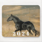 Mooi zwart paard in zonsondergang 2024 jaar kalend muismat (Voorkant)