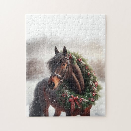 Mooi zwart paard met krans dier legpuzzel (Verticaal)