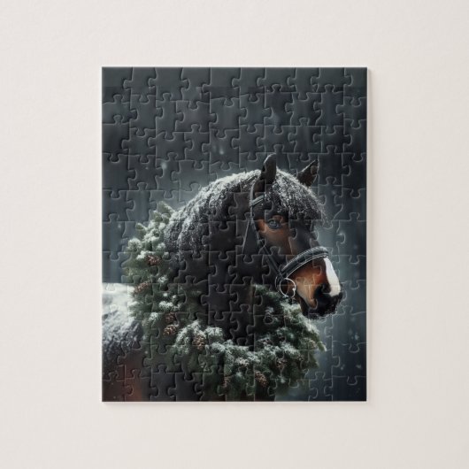 Mooi zwart paard met krans dier legpuzzel (Verticaal)