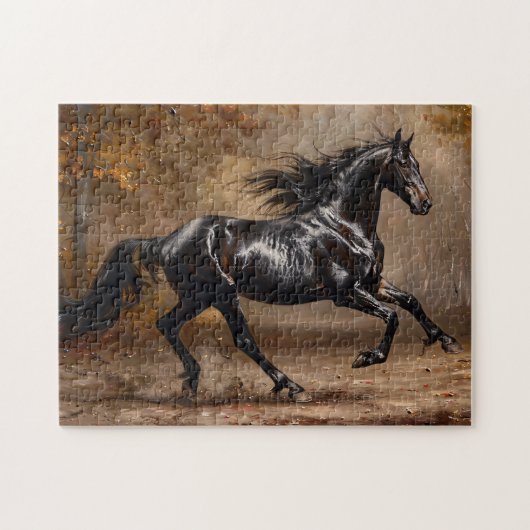 Mooi zwart paard olieverfschilderij legpuzzel (Horizontaal)
