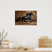 Mooi zwart paard olieverfschilderij poster (Keuken)
