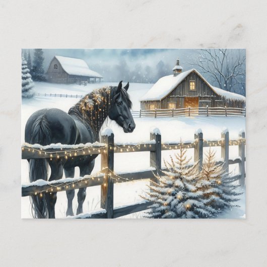 Mooi zwart paard op een kerst Boerderij Feestdagenkaart (Voorkant)
