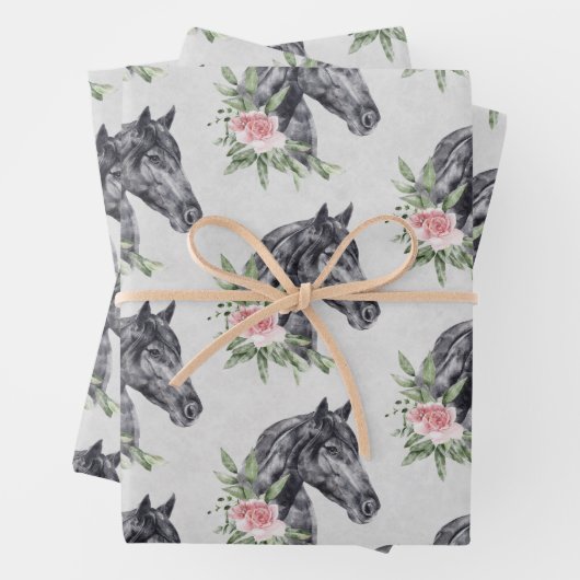 Mooi zwart paardenhoofd portret Waterverf Wra Inpakpapier Vel (In situ)