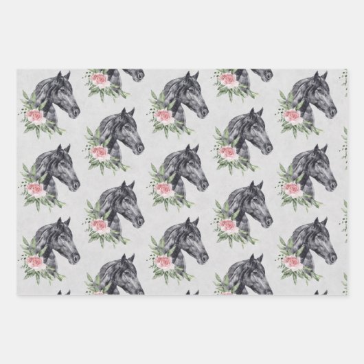 Mooi zwart paardenhoofd portret Waterverf Wra Inpakpapier Vel (Voorkant)