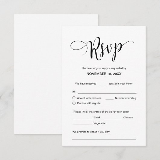 Mooi zwart script, RSVP, Reageer Informatiekaartje (Voorkant / Achterkant)