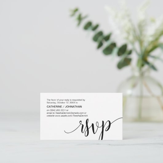 Mooi zwart script, RSVP reageert Informatiekaartje (Staand voorkant)