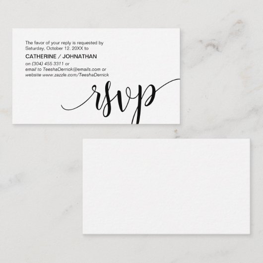 Mooi zwart script, RSVP reageert Informatiekaartje (Voorkant / Achterkant)