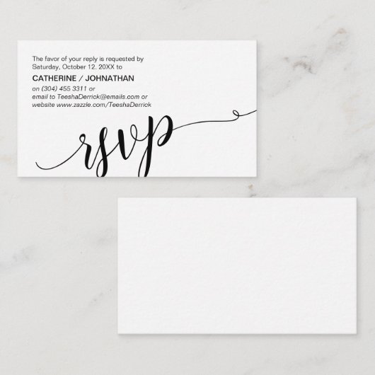 Mooi zwart script, RSVP reageert Informatiekaartje (Voorkant / Achterkant)
