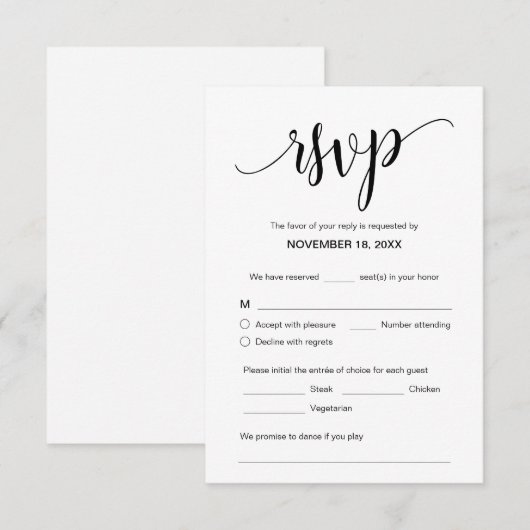 Mooi zwart script, RSVP, reageren Informatiekaartje (Voorkant / Achterkant)