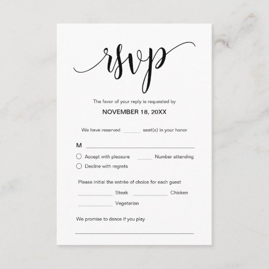 Mooi zwart script, RSVP, reageren Informatiekaartje (Voorkant)