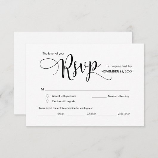 Mooi zwart script, RSVP, reageren Informatiekaartje (Voorkant / Achterkant)