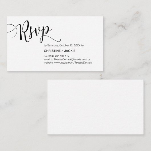 Mooi zwart script, RSVP reageren Informatiekaartje (Voorkant / Achterkant)