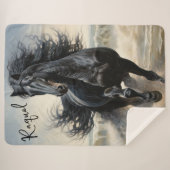 Mooi zwart volbloed paard sherpa deken (Voorkant (horizontaal))