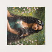 Mooi zwart vrouw bloemportret wandkleed (Voorkant (horizontaal))