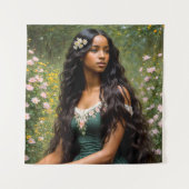 Mooi zwart vrouw bloemportret wandkleed (Voorkant)