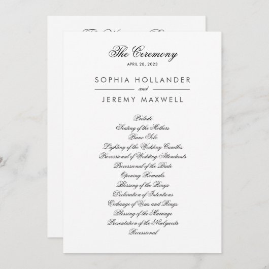 Mooi zwart-wit platte programma programmakaart (Voorkant / Achterkant)