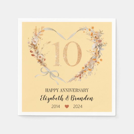 Mooie 10e Jubileum bruiloft servetten (Voorkant)