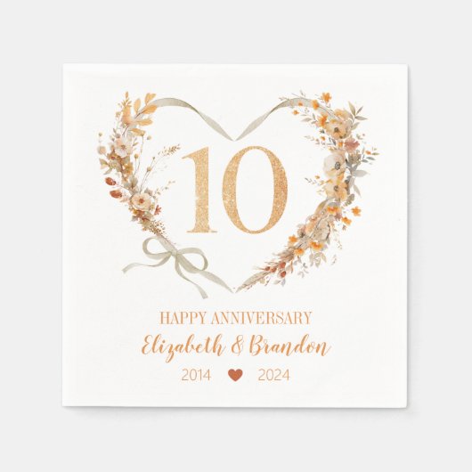 Mooie 10e Jubileum bruiloft servetten (Voorkant)