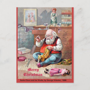 Mooie 1888 Santa Claus naaipoppen Feestdagenkaart