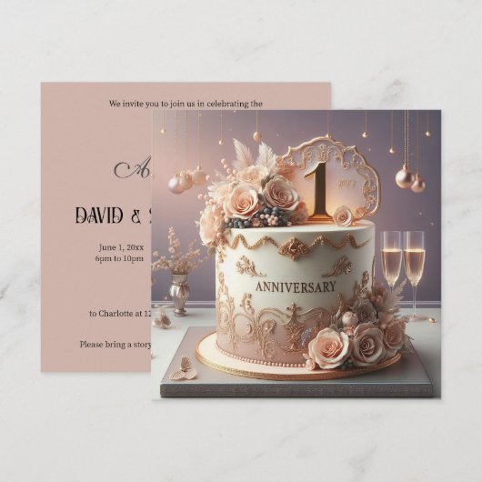 MOOIE 1E BRUILOFT JUBILEUM BEWERKBARE Uitnodiging (Voorkant / Achterkant)