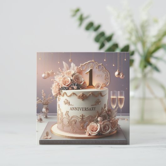 MOOIE 1E BRUILOFT JUBILEUM BEWERKBARE Uitnodiging (Staand voorkant)