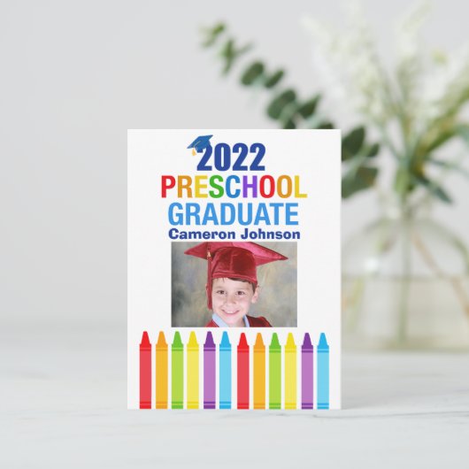 Mooie 2022 Voorschoolse Afstudeerfoto Aankondiging Briefkaart (Staand voorkant)