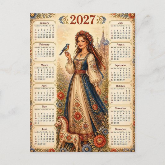 Mooie 2027 kalender briefkaart (Voorkant)