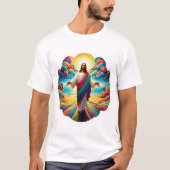 Mooie 2-zijdige Jezus met uitzicht op kleurrijke h T-shirt (Voorkant)