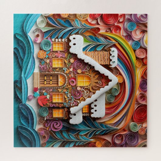 Mooie 3-D Gingerbread House Kerstmis Legpuzzel (Horizontaal)