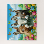 Mooie 3 Ezel In Bloemen Legpuzzel (Verticaal)