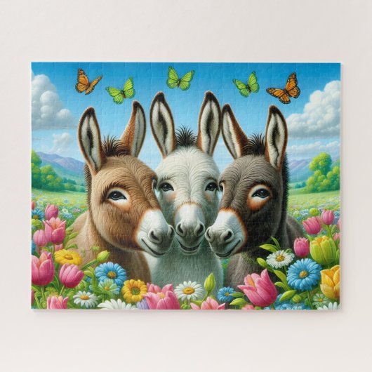 Mooie 3 Ezel In Bloemen Legpuzzel (Horizontaal)