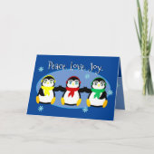 Mooie 3 Pinguïns Kerstkaart Feestdagen Kaart (Voorkant)