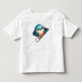 Mooie 3D blauwe vogel die uit rits t-shirt gluurt