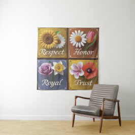 Mooie 3D houten borden met opwekkende bloemen Wandkleed
