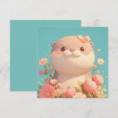 Mooie 3D Klei Otter in Roze Bloementuin Ansichtkaa (Voorkant / Achterkant)