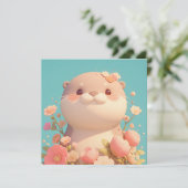 Mooie 3D Klei Otter in Roze Bloementuin Ansichtkaa (Staand voorkant)