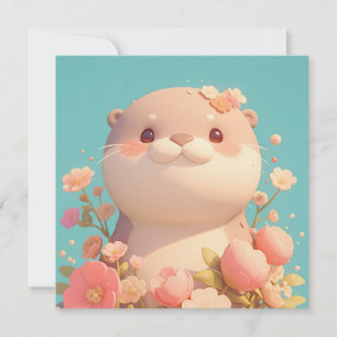 Mooie 3D Klei Otter in Roze Bloementuin Ansichtkaa
