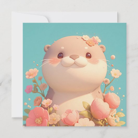 Mooie 3D Klei Otter in Roze Bloementuin Ansichtkaa (Voorkant)