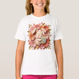 Mooie 3D papieren uitsnede Paashaas met bloemendec T-shirt