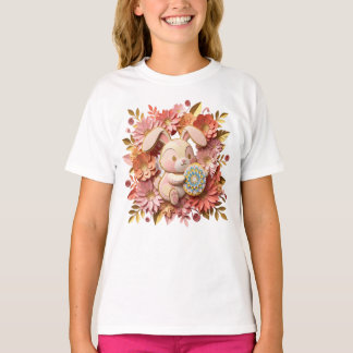 Mooie 3D papieren uitsnede Paashaas met bloemendec T-shirt