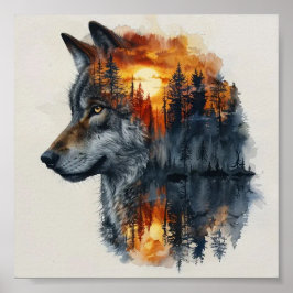 Mooie 3D Wolf Wilderness Wall Poster