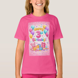 Mooie 3e verjaardag meisje ballon ontwerp – Drie j T-shirt